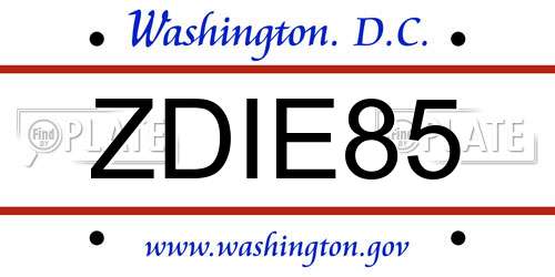ZDIE85 District Of Columbia License Plate