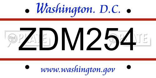 ZDM254 District Of Columbia License Plate