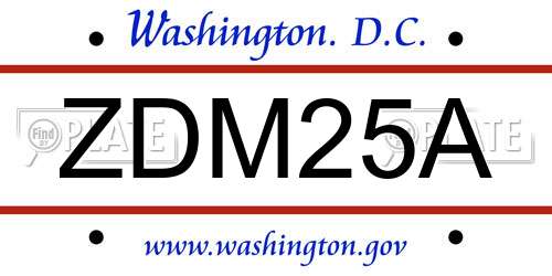 ZDM25A District Of Columbia License Plate