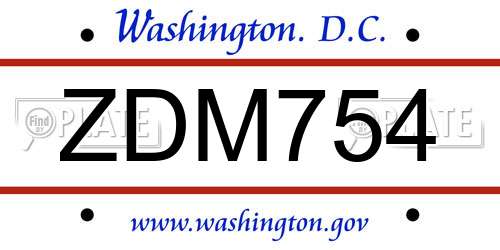 ZDM754 District Of Columbia License Plate