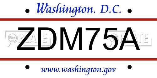 ZDM75A District Of Columbia License Plate