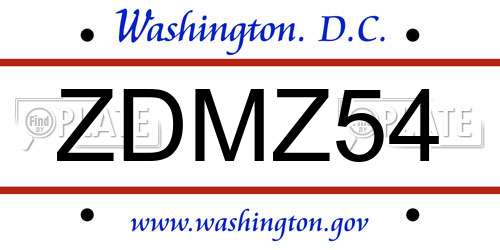 ZDMZ54 District Of Columbia License Plate