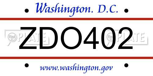 ZDO402 District Of Columbia License Plate