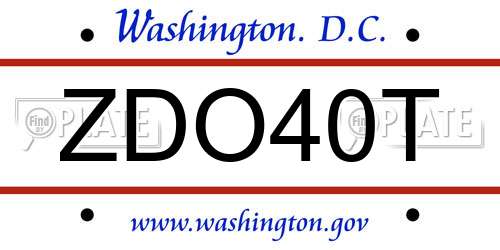 ZDO40T District Of Columbia License Plate