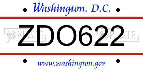 ZDO622 District Of Columbia License Plate