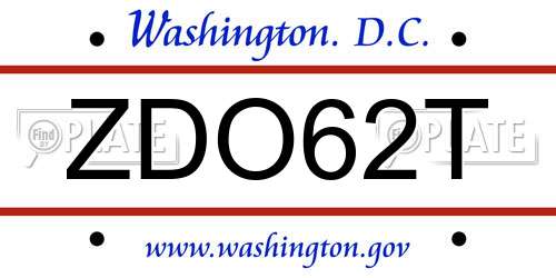 ZDO62T District Of Columbia License Plate