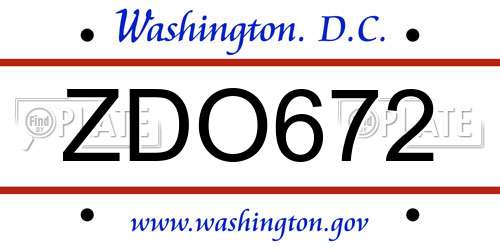 ZDO672 District Of Columbia License Plate