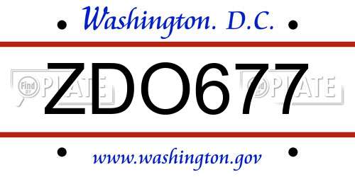 ZDO677 District Of Columbia License Plate