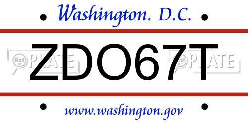 ZDO67T District Of Columbia License Plate