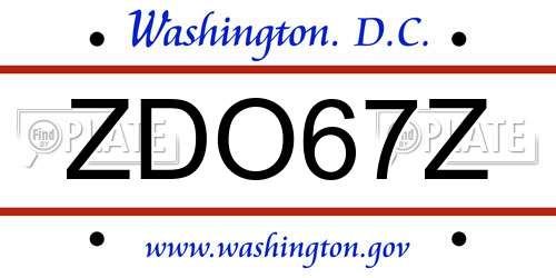 ZDO67Z District Of Columbia License Plate
