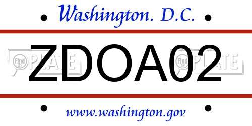 ZDOA02 District Of Columbia License Plate