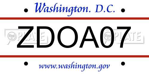 ZDOA07 District Of Columbia License Plate