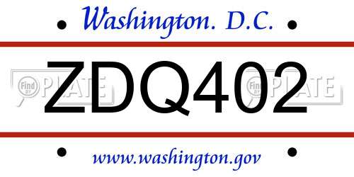 ZDQ402 District Of Columbia License Plate