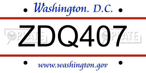 ZDQ407 District Of Columbia License Plate
