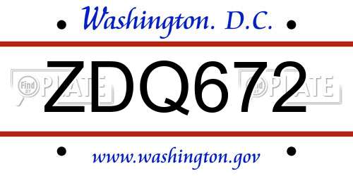 ZDQ672 District Of Columbia License Plate