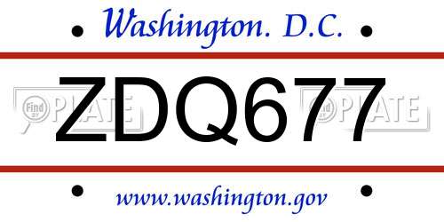 ZDQ677 District Of Columbia License Plate
