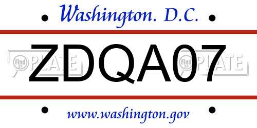 ZDQA07 District Of Columbia License Plate