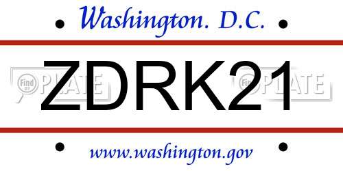 ZDRK21 District Of Columbia License Plate