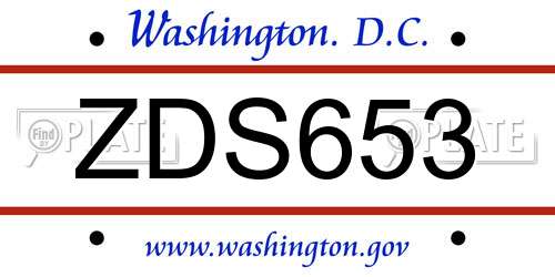 ZDS653 District Of Columbia License Plate