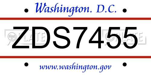 ZDS7455 District Of Columbia License Plate