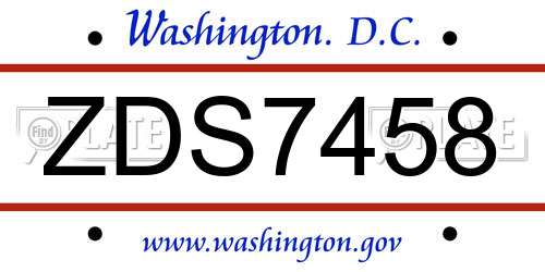 ZDS7458 District Of Columbia License Plate