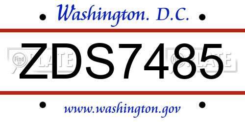 ZDS7485 District Of Columbia License Plate