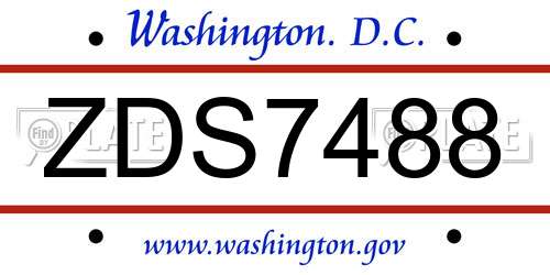 ZDS7488 District Of Columbia License Plate