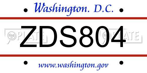ZDS804 District Of Columbia License Plate