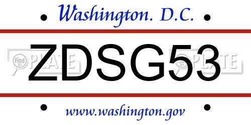 ZDSG53 District Of Columbia License Plate