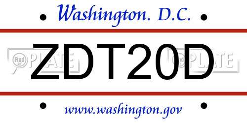 ZDT20D District Of Columbia License Plate