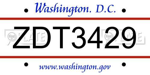ZDT3429 District Of Columbia License Plate