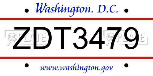 ZDT3479 District Of Columbia License Plate