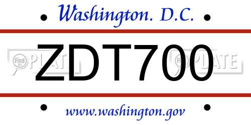 ZDT700 District Of Columbia License Plate
