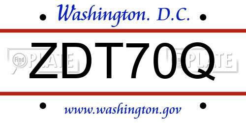 ZDT70Q District Of Columbia License Plate