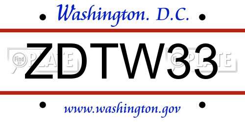 ZDTW33 District Of Columbia License Plate