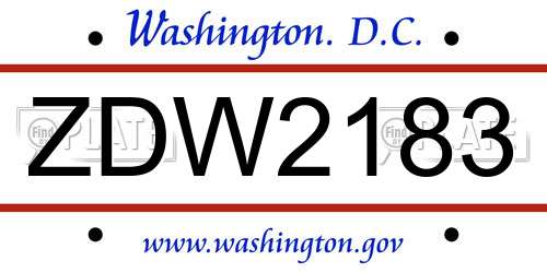 ZDW2183 District Of Columbia License Plate