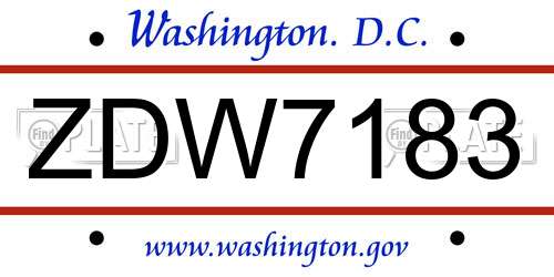 ZDW7183 District Of Columbia License Plate