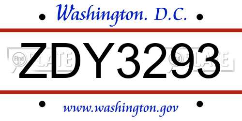 ZDY3293 District Of Columbia License Plate