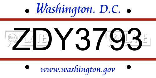 ZDY3793 District Of Columbia License Plate