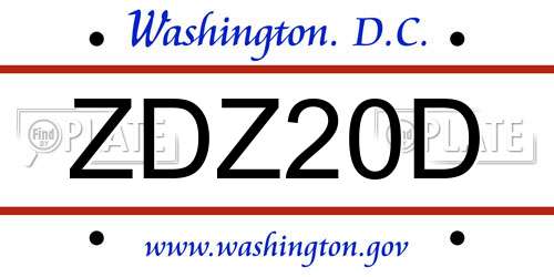 ZDZ20D District Of Columbia License Plate