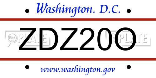 ZDZ20O District Of Columbia License Plate