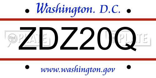 ZDZ20Q District Of Columbia License Plate