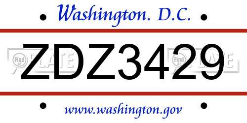 ZDZ3429 District Of Columbia License Plate