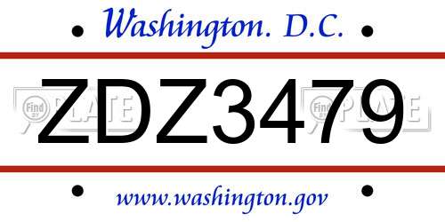 ZDZ3479 District Of Columbia License Plate