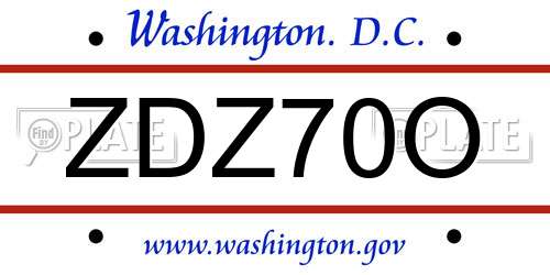 ZDZ70O District Of Columbia License Plate