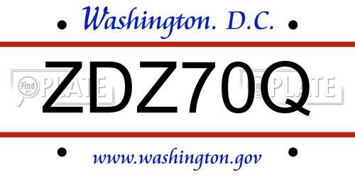 ZDZ70Q District Of Columbia License Plate