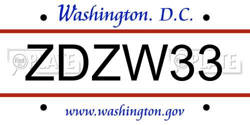 ZDZW33 District Of Columbia License Plate