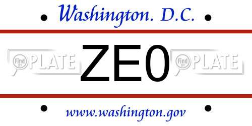 ZE0 District Of Columbia License Plate