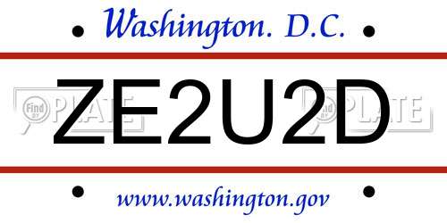 ZE2U2D District Of Columbia License Plate