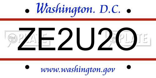 ZE2U2O District Of Columbia License Plate